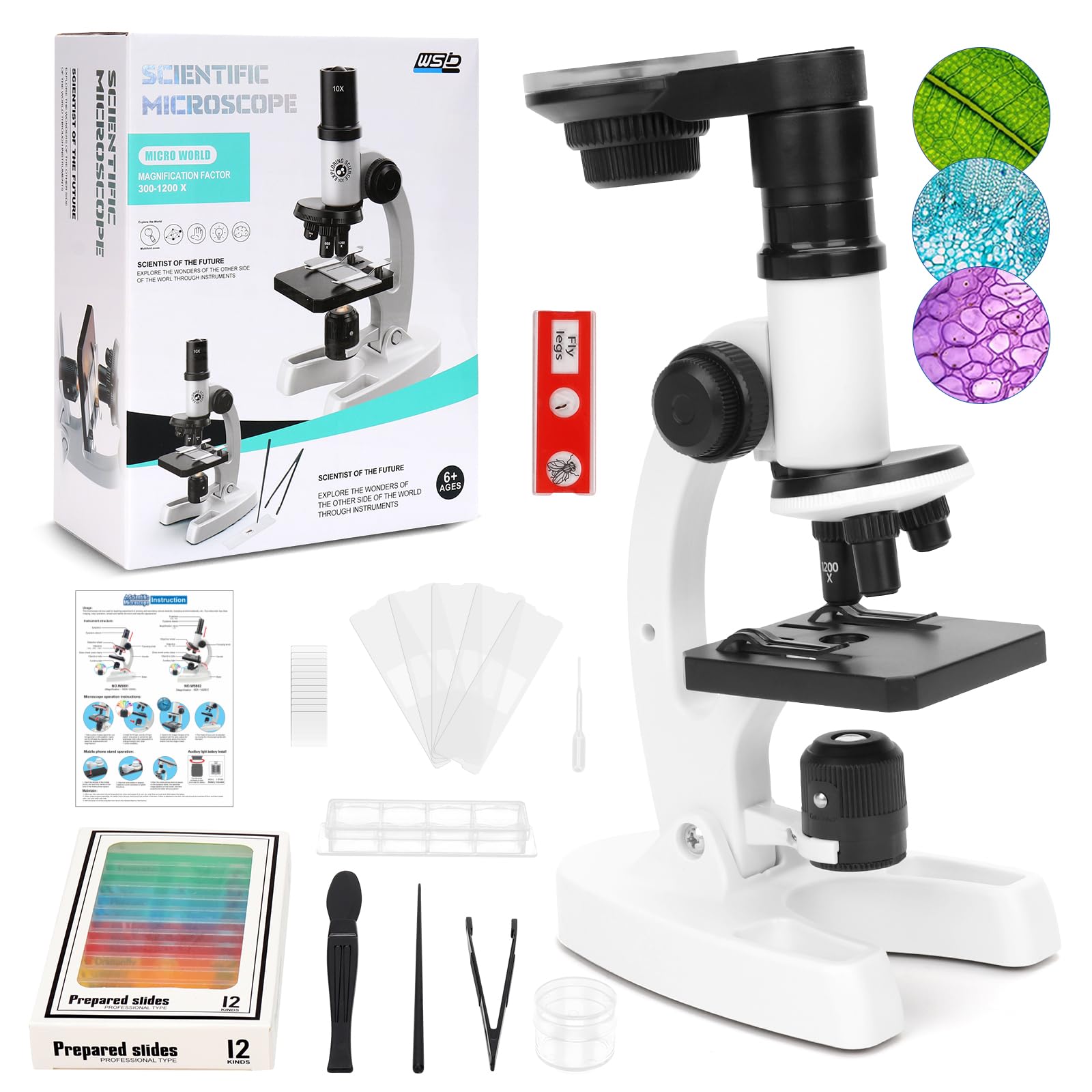Microscope for Children, 300X-1200X Pocket Microscope Grow with Mobile Phone Holder, Mobile Phone Microscope for Smartphone, Dual LED Lighting Microscope for Children, Students, Home, School