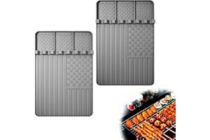 Rodnsurw 2 PCS Silicone Griddle Tools Mat for Blackstone,Grill BBQ Caddy Utensils Holder for Kitchen,Cooking & Countertop,Large Spatula Mat with Drip Pad,Griddle Accessories for Blackstone (Grey-2)