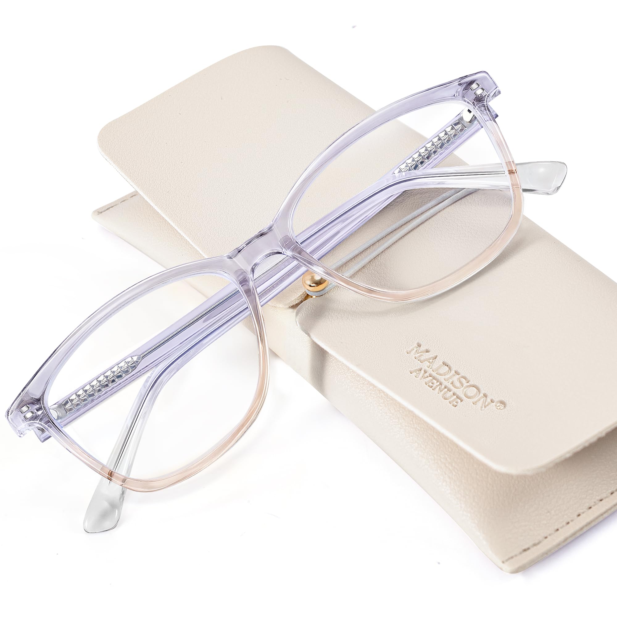 Madison Avenue TR90 Blue Light Blocking Glasses for Women, Anti Eyestrain Glare Classic TV Phone Computer Gaming Eyeglasses Purple Gradient Brown