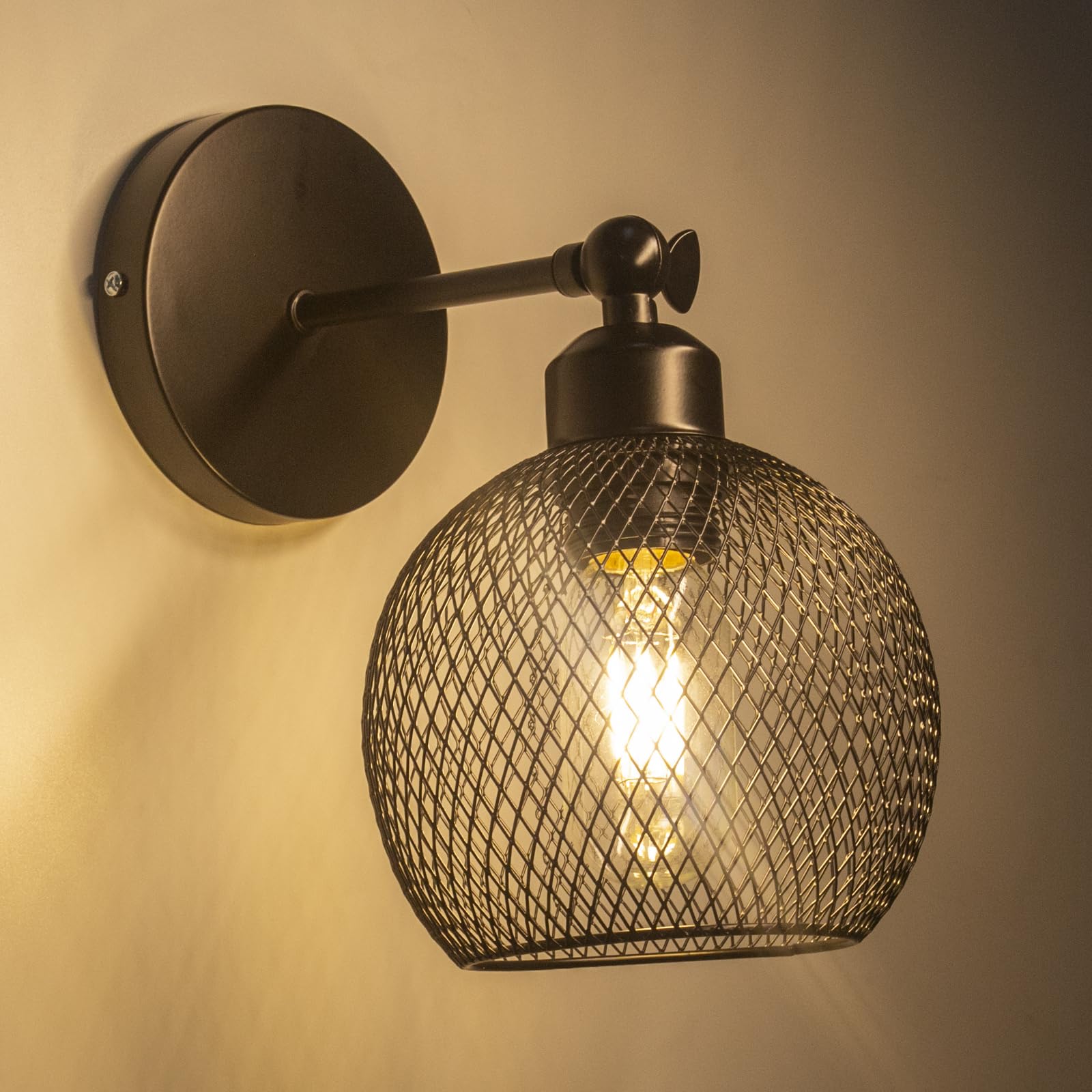 Wall Sconces Light Black Metal Wire Cage Wall Lamp Industrial Vintage Edison Lighting Fixture E26 E27 Base for Hallway Coffee Restaurant (Type A)