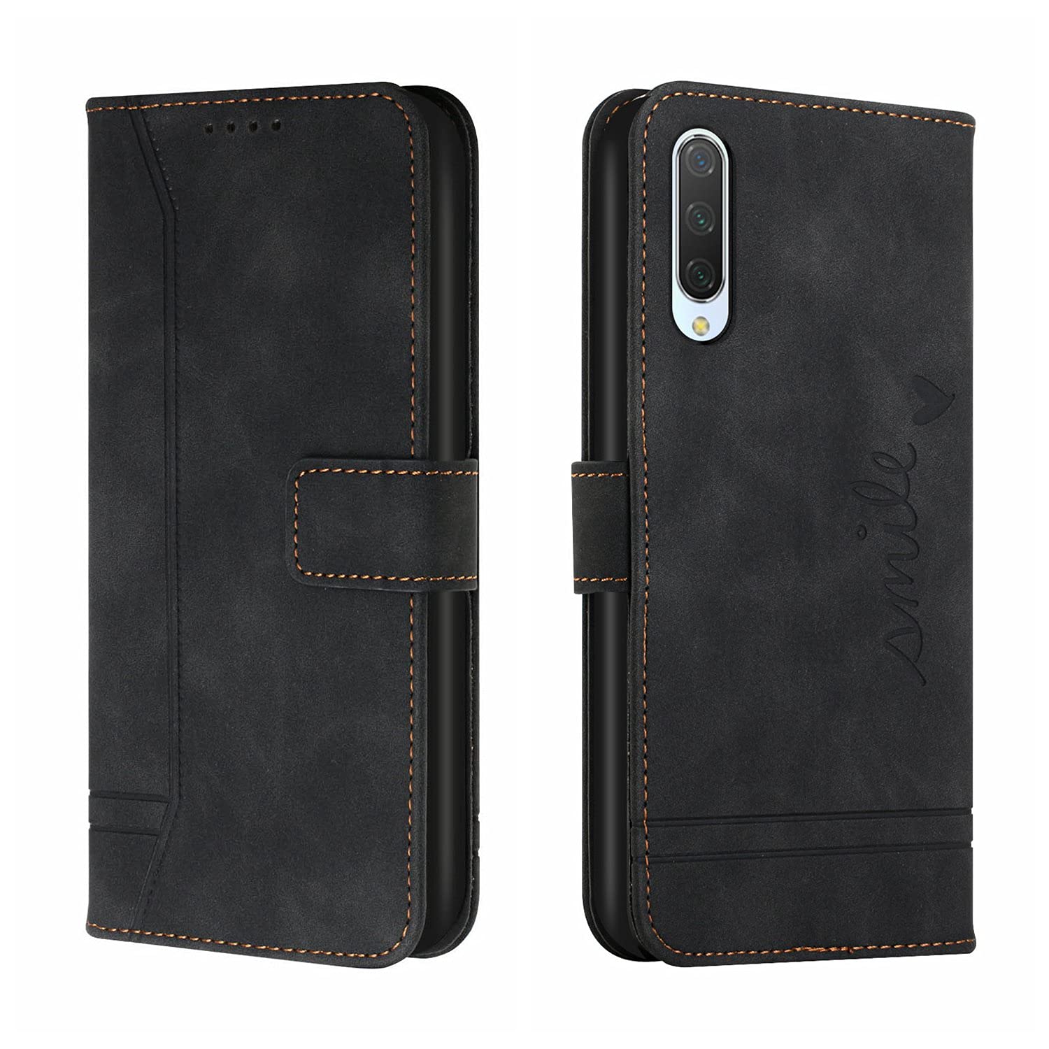 IWEIQING Case for Xiaomi Mi A3, Premium PU Leather Cover TPU Bumper with Card Holder Kickstand Hidden Magnetic Adsorption Flip Wallet Case Cover for Xiaomi Mi A3 / Mi CC9e.Black HX