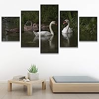 SIGNWIN 5 Panel Canvas Wall Art Swan Lake for Home Decorations Ready to Hang - 60