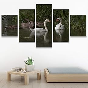 SIGNWIN 5 Panel Canvas Wall Art Swan Lake...