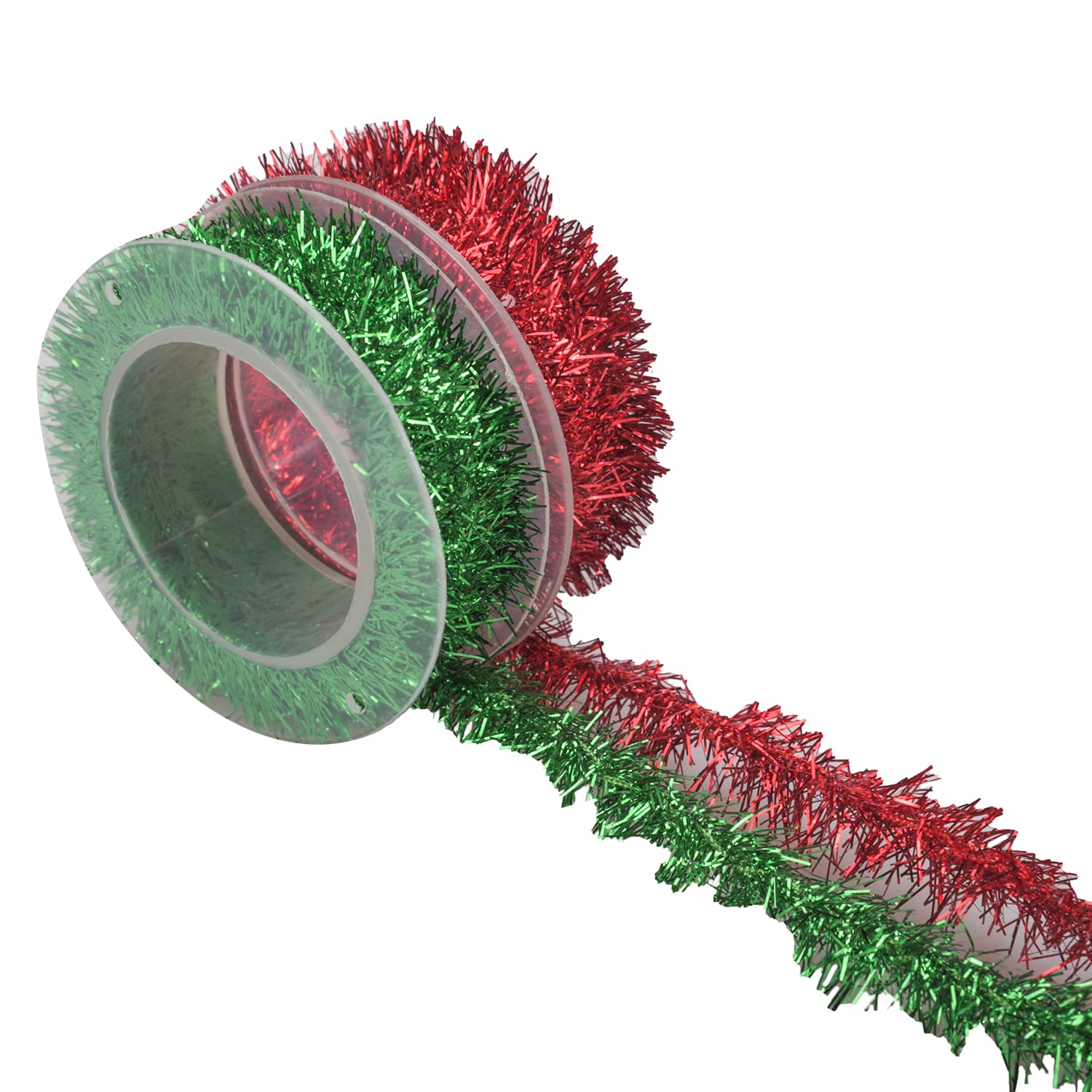 Jomnvo 2 Rolls Metallic Tinsel Twist Garland - Red & Green Christmas Tree Decorations