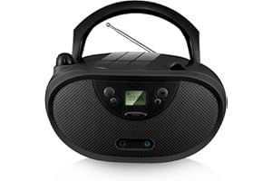 hPlay Gummy GC04 Portable CD Player Boombox with Digital Tunning AM FM Stereo Radio Kids CD Player LCD Display, Front Aux-in Port and Headphone Jack, Supported AC or Battery Powered- Black