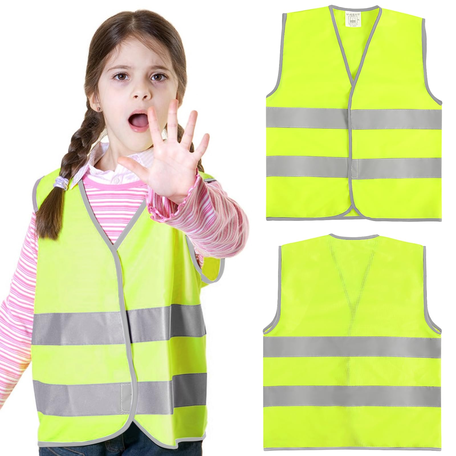 KIPTVO 2PCS Hi Vis Vests for Kids, Kids High Visibility Reflective Vest, High Vis Vests, Strip for Outdoor Running Bicycle Reflective Vest Jacket with Strips for Outdoor(M)
