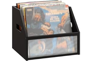 GHWIE Record Storage Holder Trapezoidal LP Record Storage ，Visible Record Holder Crate with Handle，Great for Storing Vinyl Records/Albums, Folders, Books, Toys and Clothes,Black