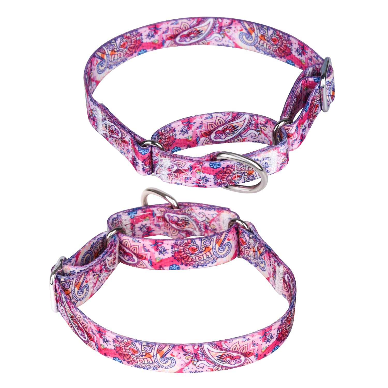 haoyueer Heavy Duty Nylon Adjustable Martingale Dog Collar for Walking Training Boy and Girl Dogs (L:45-53CM, Pink)