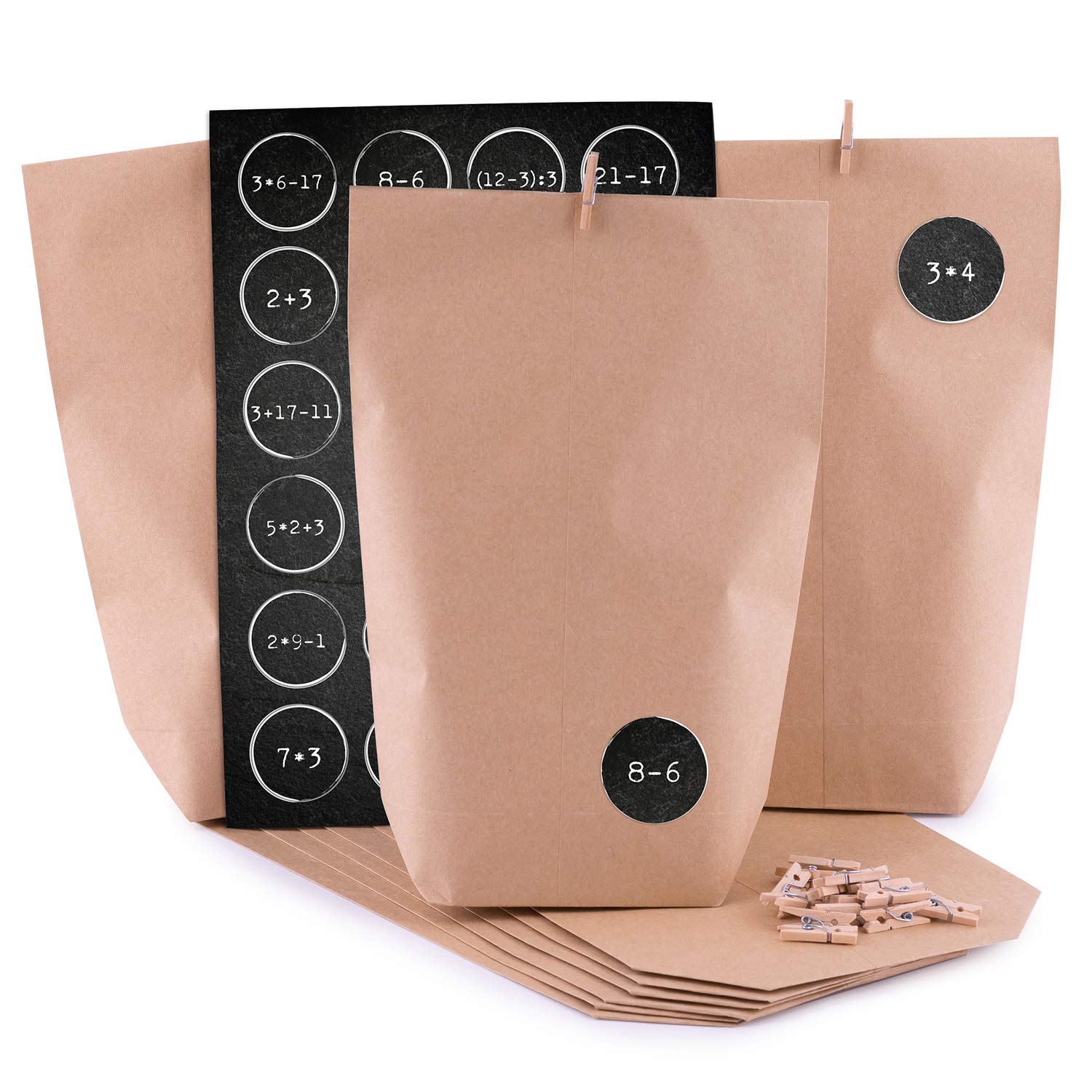 Pajoma Advent Calendar Tricky 1 x 24 Kraft Paper Bags for Filling with Number Stickers and Clips Christmas