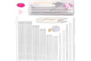 GarfxG 80 PCS Bead Needle Set, 60 PCS Straight Seed Beading Needles, 10 PCS Collapsible Big Eye Beading Needles w 2 PCS Twisted Bead Needles for Jewelry Making, Bead & Sequin Embroidery Crafting DIY