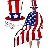 QLINLEAF 250 Years 4th of July Uncle Sam Hat American USA Flag Cape Costume Accessories for Independence Day Halloween Party