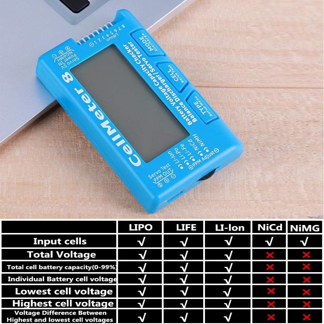 RC CellMeter 8 Digital Battery Capacity Checker Battery Voltage Tester LCD Backlight for LiPo Life Li-ion NiMH Nicd - Image 3