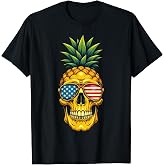 Pineapple Skull Sunglasses Skeleton Funny 4th of July T-Shirt