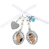 APLZGMG Double Pendant Wedding Bouquet Charm, Lacy Oval Photo Frame with Angel & Heart, You Are Always in My Heart Memorial Keepsake for Bridal Party (Silver Tone)
