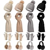 16 Pcs Women Hat Scarf Gloves Ear Muffs Set Winter Knitted Pom Beanie Hats Scarf Touch Screen Gloves for Men Adult Homeless