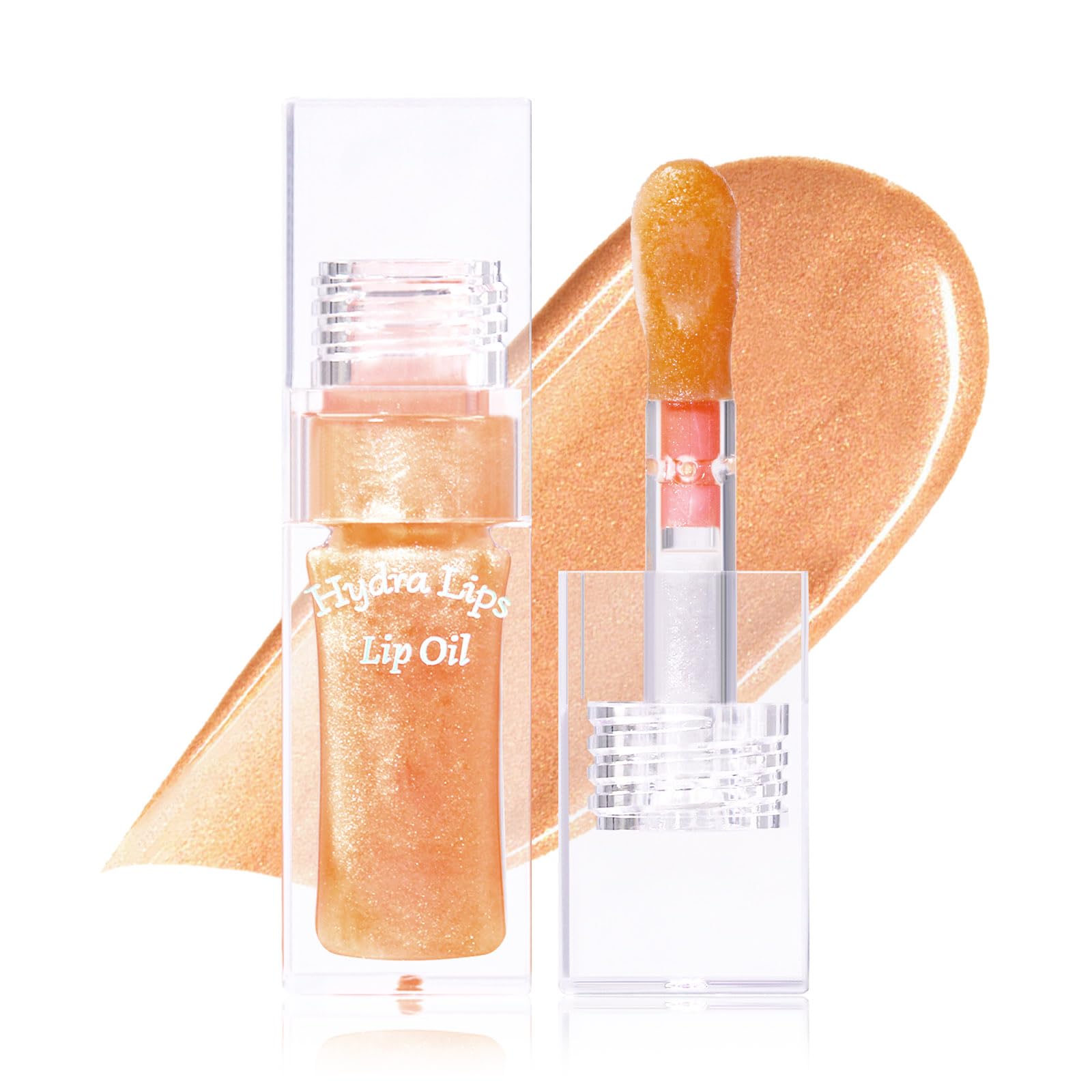 Prreal Fruit Color Changing Lip Oil, Moisturizing Shimmer Lip Oil with Big Brush Head, Hydrating Temperature Color Change Lip Gloss Lip Grow, Plumping Lip Oil Tinted for Lip Care,03 Orange