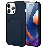 MZELQ Compatible with iPhone 15 Pro Max Case TPU Card Holder Wallet Cover,Camera Protection + Screen Protector Soft Card Slot Phone Case -Blue