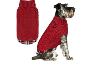 KYEESE Dog Sweater Soft Pullover Dog Sweaters for Small Dogs Girl Warm Turtleneck Small Dogs Sweater with Gingham Patchwork Stretchy Knitwear Cat Clothes Comfy Pet Coat for Fall Winter Cold Weather