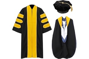 Erligo Unisex Deluxe Doctoral Graduation Gown and Doctoral Hood 8-Sided Tam Package for Academic Regalia