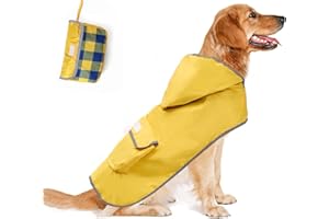 Brabtod Dog Raincoat Waterproof Hooded Dog Rain Jackets Lightweight Packable Rainponch Outdoor Reflective Raincoat for Small Medium Dog Puppies,with Portable Pouch-Yellow-XXL