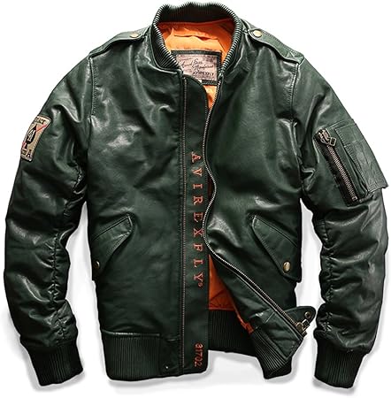 Amazon Daburyu本革ジャケット羊革ダウンジャケットレザージャケットフライトジャケットメンズ革ジャンma1バイク用革ジャケットバイク ジャケットバイクウェア秋冬防風保温オシャレ大きいサイズ グリーン M コート ジャケット 通販