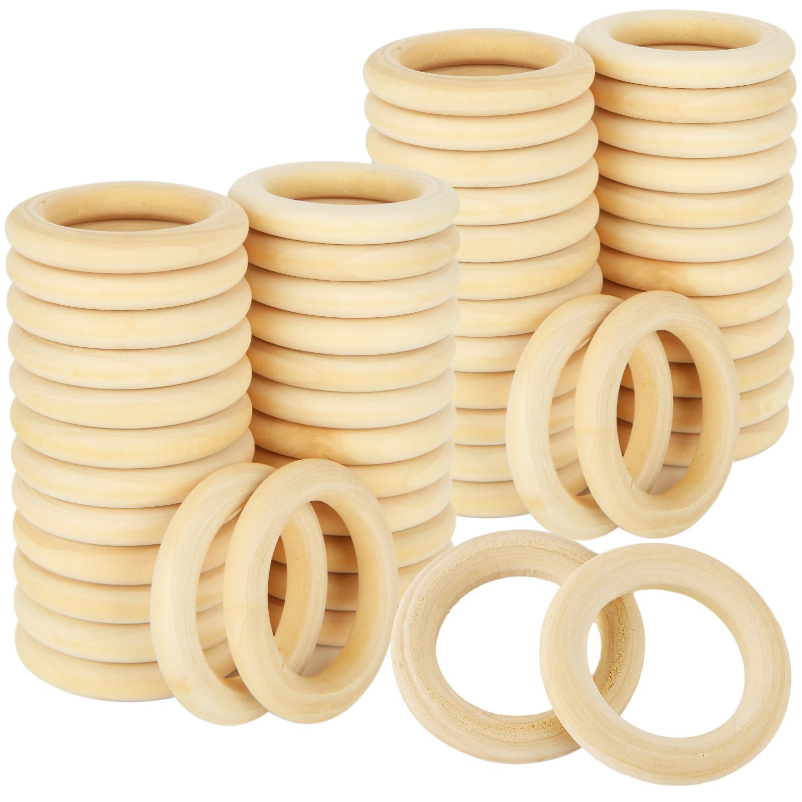 GBACHOOSE 120 Pcs Natural Wood Rings - 55mm Unfinished Wood Rings for DIY Craft Jewelry Making Pendant Connectors