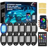 NOVAREV 12 Pods RGB LED Rock Lights for Trucks Comes with App, Remote Control Music Mode, Warning Sticker, Multi-Zone Under Glow Lights, High Bright Multicolor, IP68 Waterproof Neon Accent Lighting