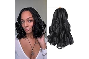 AEAGOO French Curl Braiding Hair 10 Inch Curly Braiding Hair Pre Stretched 8 Packs Short Black French Curl Crochet Braids for Box Braids with Curly Ends for Black Women (1B)