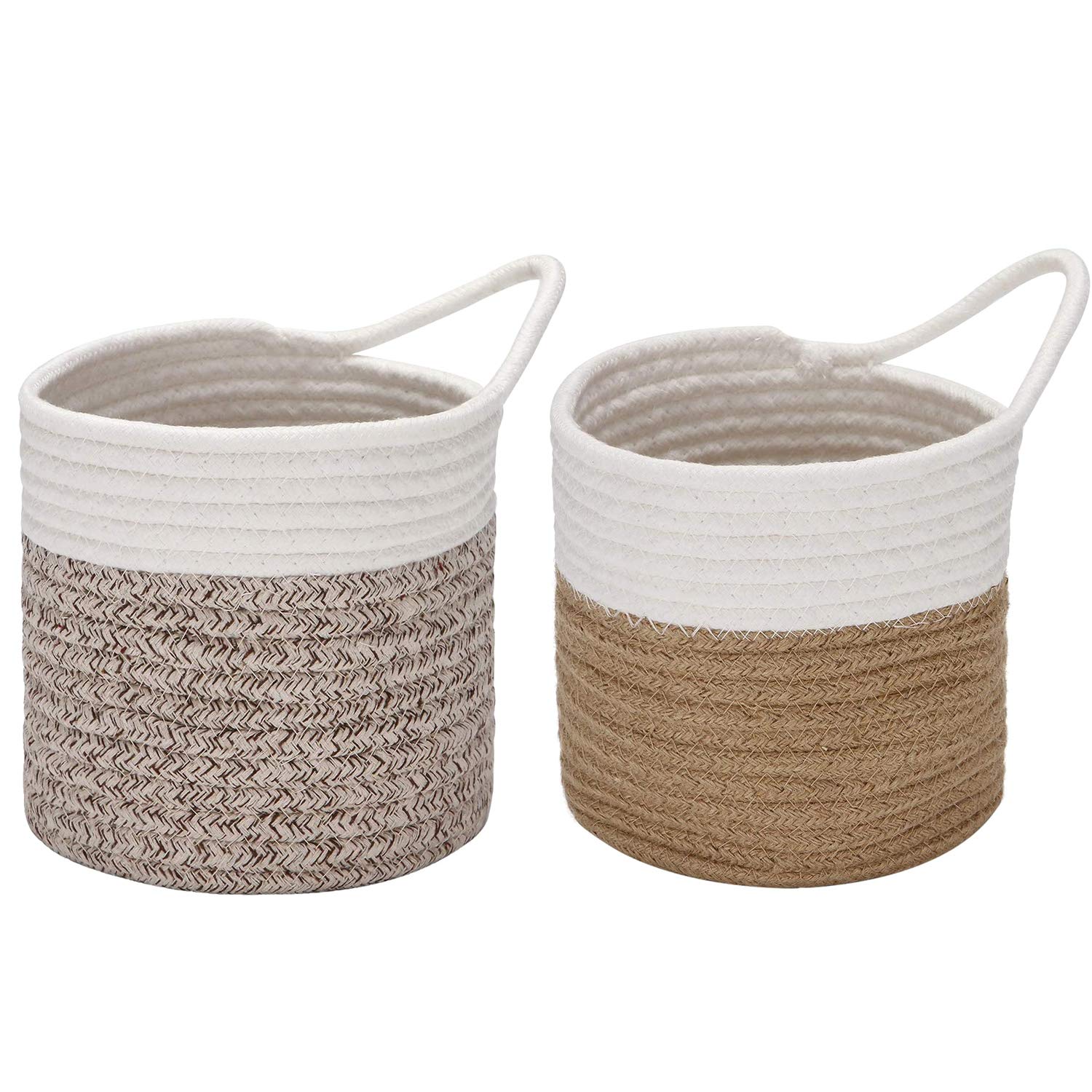 Sea Team Pack of 2 Hanging Baskets Cotton Rope Small Woven Storage Basket 6.7 Inch, Hanging Bag for Bike, Planter Fabric, Pot, Wall, Organizer Key Holder, Wallets