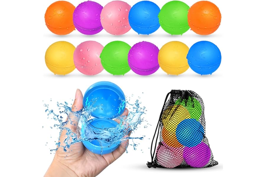 12Pcs Reusable Water Balloons, Pool Beach water Toys for Boys and Girls, Outdoor Summer Toys for Kids Ages 3-12