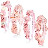 Dizila 4 Pieces Plastic Sweet Pink Flower Headbands Floral Hair Bands Hoops Accessories for Toddlers Kids Girls Teens
