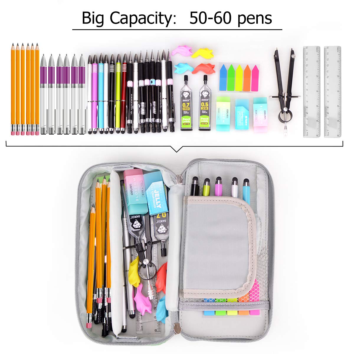 Pen Case,Big Capacity Abrzon Pencil Case Bag with Double Zippers,Middle High School & Office Supplies Adult Large Storage 8.74x4.3x2.17 inches (Green)