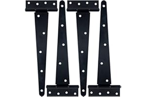 HLMOptimo Heavy Duty T Hinge Tee T Strap Shed Gate Barn Fence Door Hinge Wrought Rustproof All Size Black (4 pcs, 12 inch)
