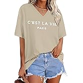 Zoyami Womens Oversized V Neck T Shirts Graphic Vintage Tees Casual Loose Fitting Short Sleeve Tops