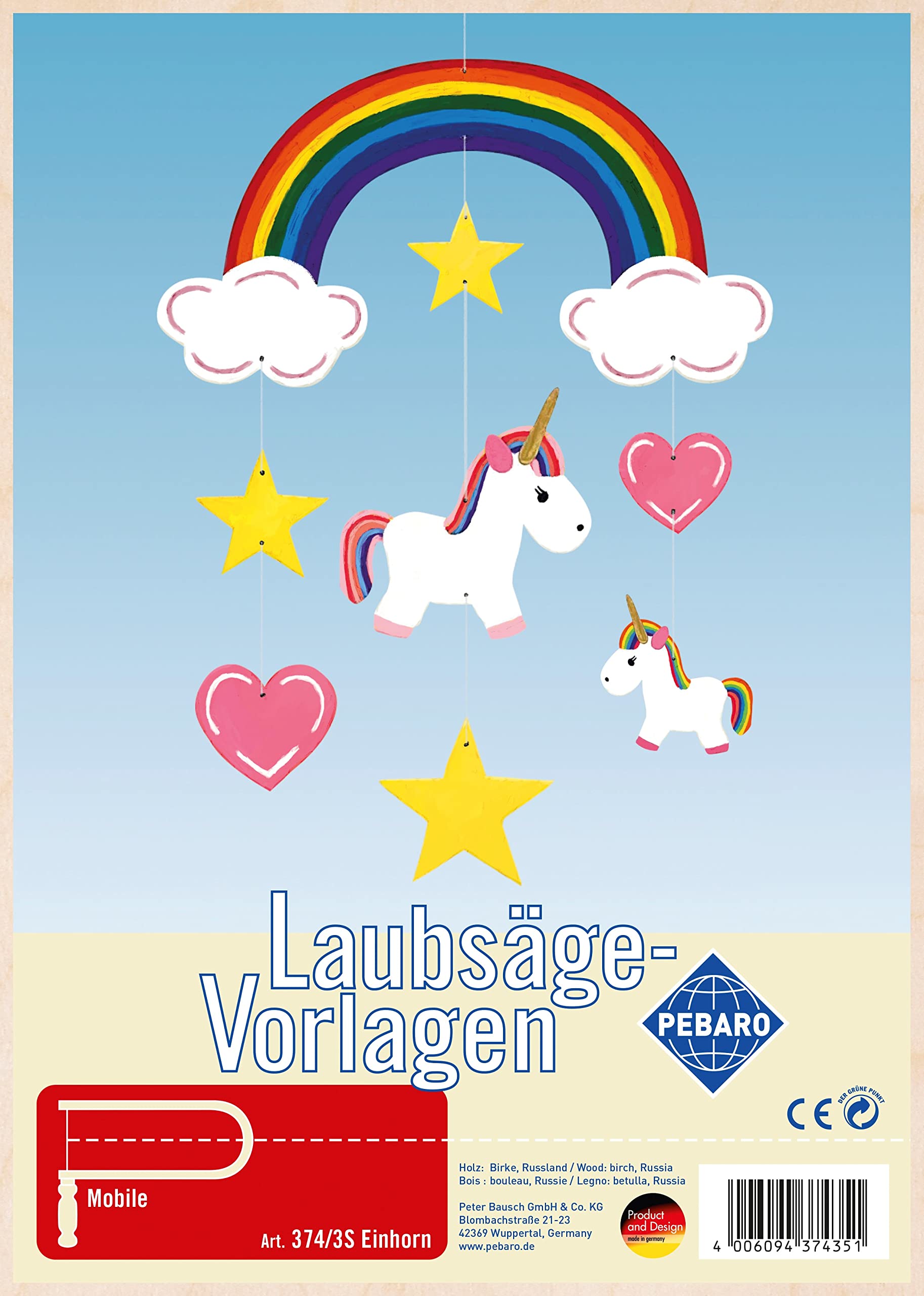 Pebaro 374/3S Fretsaw Template Plywood Mobile Unicorn Design