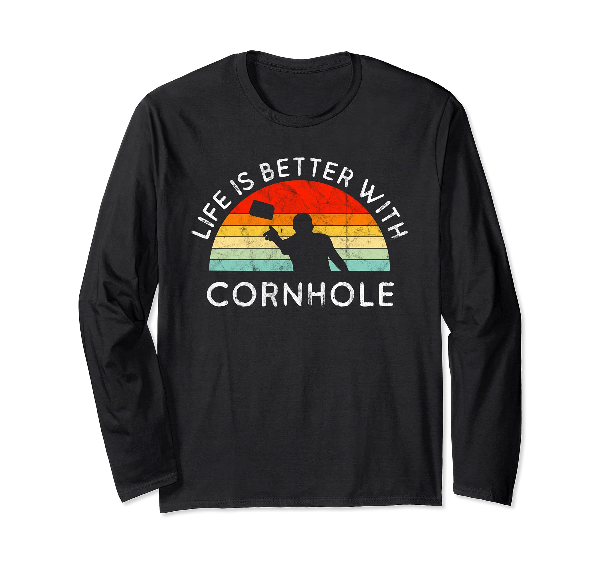 Life Is Better Cornhole Vintage Retro Team Tournament Long Sleeve T-Shirt