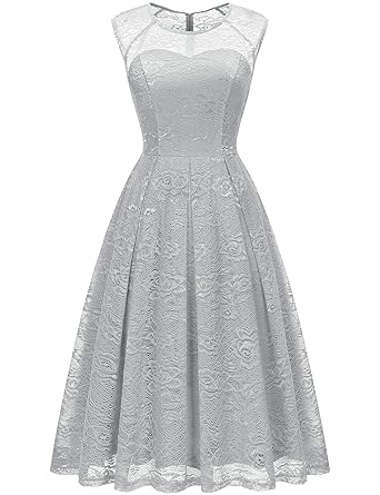 bbonlinedress Damen Elegant Vintage aus Spitzen Ärmellos Cocktail Ballkleid