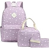 Flowers School Backpack for Girls, 3PCS Bookbags Set with Lunch Box Pencil Pouch Elementary Middle School Bag Laptop Back Packs (Daisy Purple)