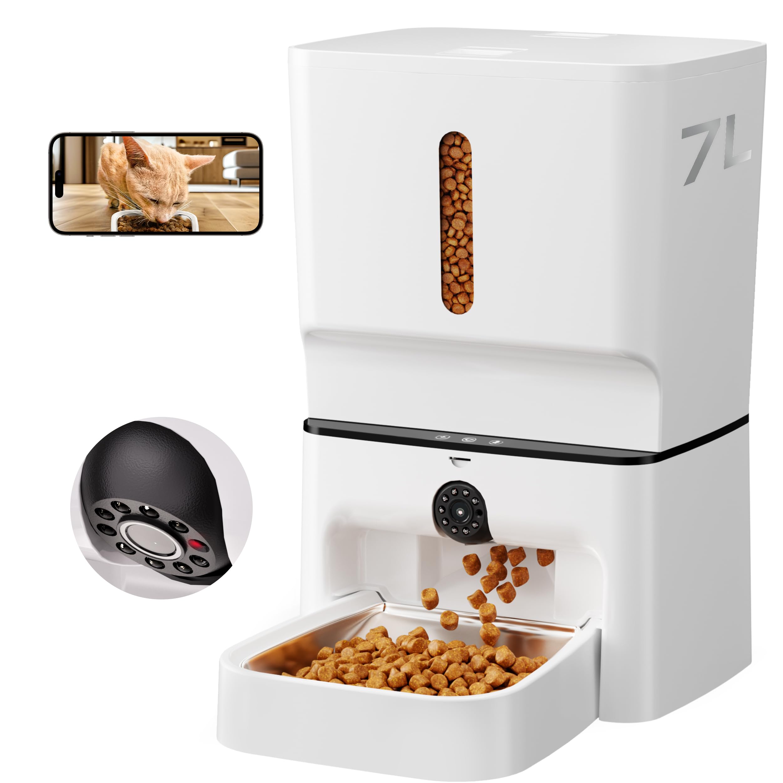 Photo 1 of PIPPINPET Automatic Cat Feeder with Camera, 7L Timed Dog Feeders, Adjustable Camera, 1080P HD Night Vision, Automatic Dog Feeder, 5G WiFi Cat Food Dispenser with 2-Way Audio, Low Food & Motion Alerts