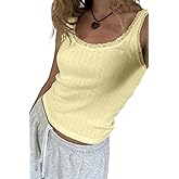 BAIGRAM Women Cute Sleeveless Lace Patchwork Bow Crop Tank Tops Strappy Scoop Neck Y2K Preppy Girls Cami Shirt Summer
