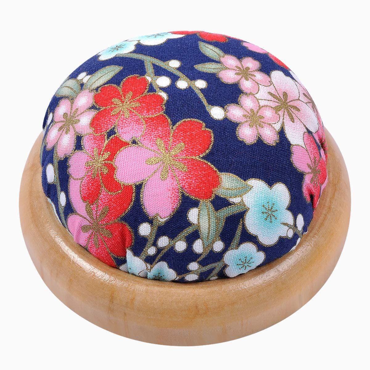 OHEETU Pin Cushion Wooden Base Needle Pincushions Round Sewing Pin Cushion Organizer Sewing Needle Holder for Quilting Needlework DIY Crafts