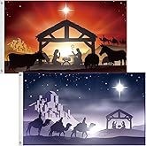 Irenare 2 Pcs Christmas Holy Night Flags 3x5 ft Xmas Christian Nativity Scene Night Stars Outdoor Flag for Office Workplace Home Business Holiday Outside Outdoor