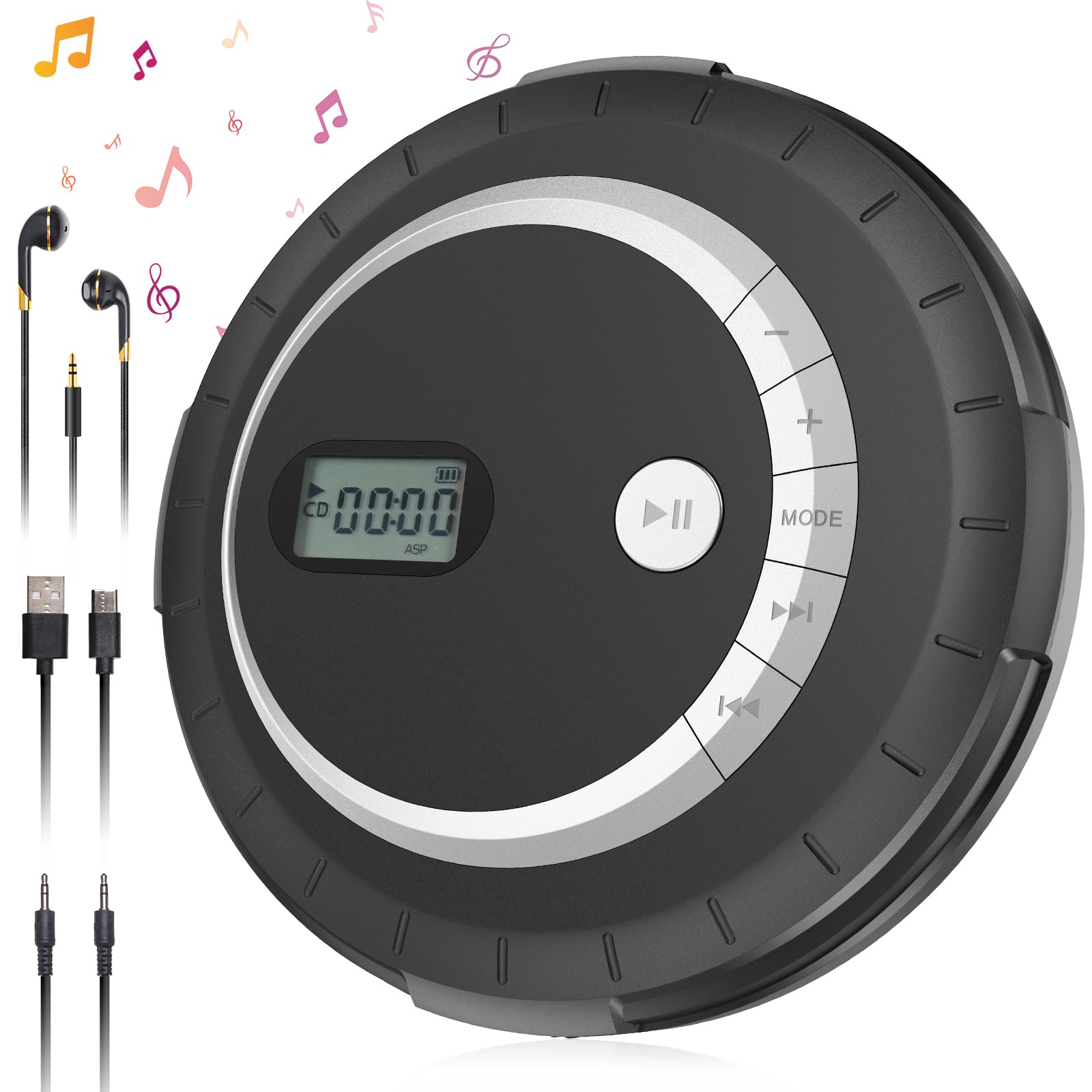 Photo 1 of Rugort Portable CD Player - Small Rechargeable Bluetooth 5.0 Player for Home with Headphones with HiFi Stereo Sound, CD Player for Car Through AUX with Anti-Skip Protection