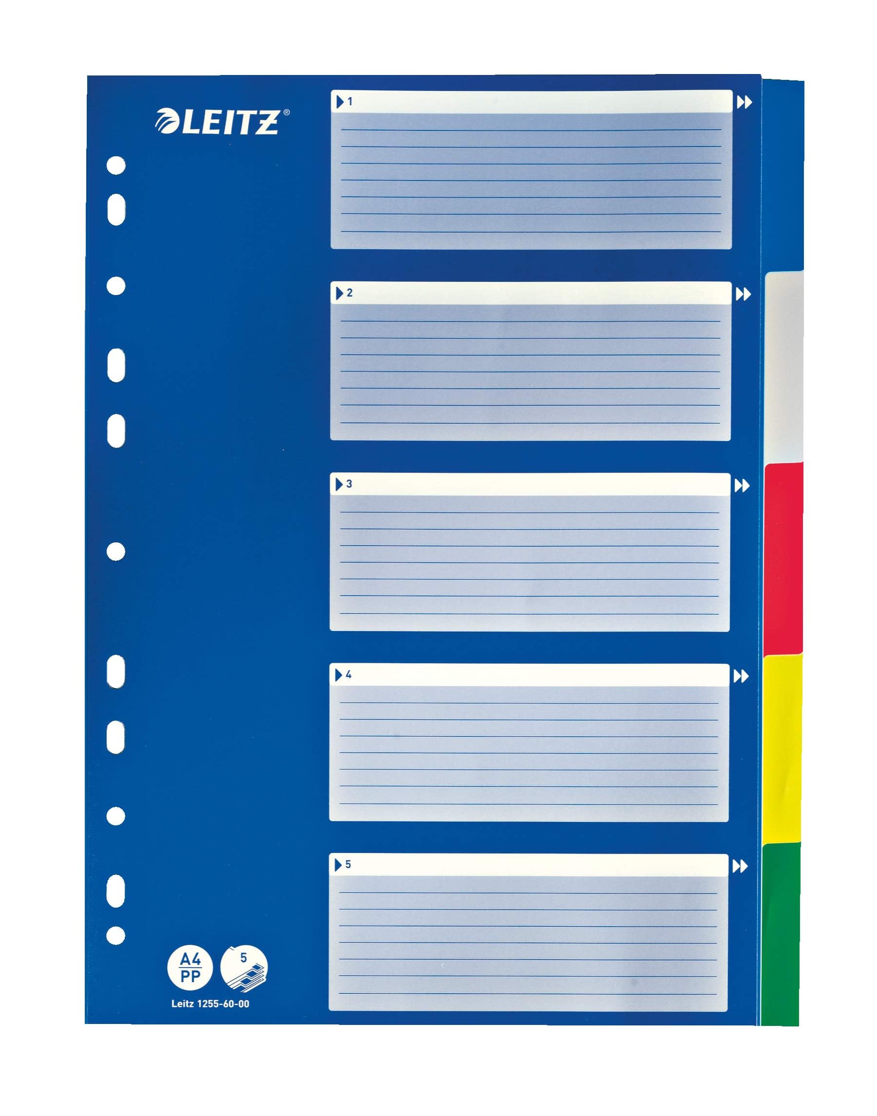 Leitz A4 1-5 Dividers, Heavy Duty Plastic and Cardboard, Multi-Coloured