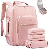 LOVEVOOK Travel Backpack for Women & Men 40L,Airline Approved Carry On Backpack Travel Essentials,TSA Carry on Luggage,Waterproof Personal Item Travel Bag,Suitcase with 3 Packing Cubes,Pink-Pink
