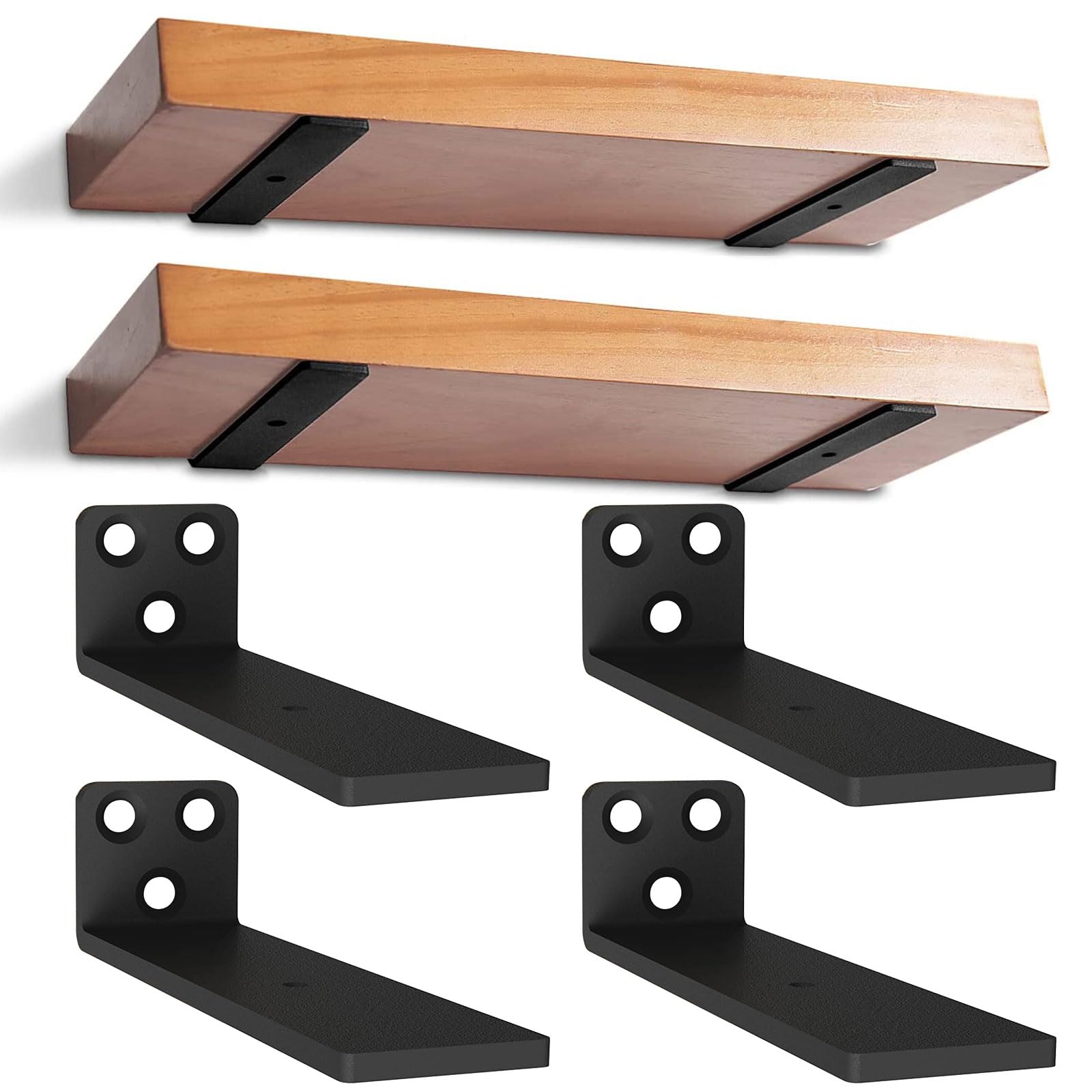 6 inch Floating Shelf Brackets, 4 Pack Heavy Duty L Shelves Support Wall Mounted Industrial Metal Brackets Hardware Supports for Shelves Support DIY | Holds 150+lb (1/5 Inch Thicked)