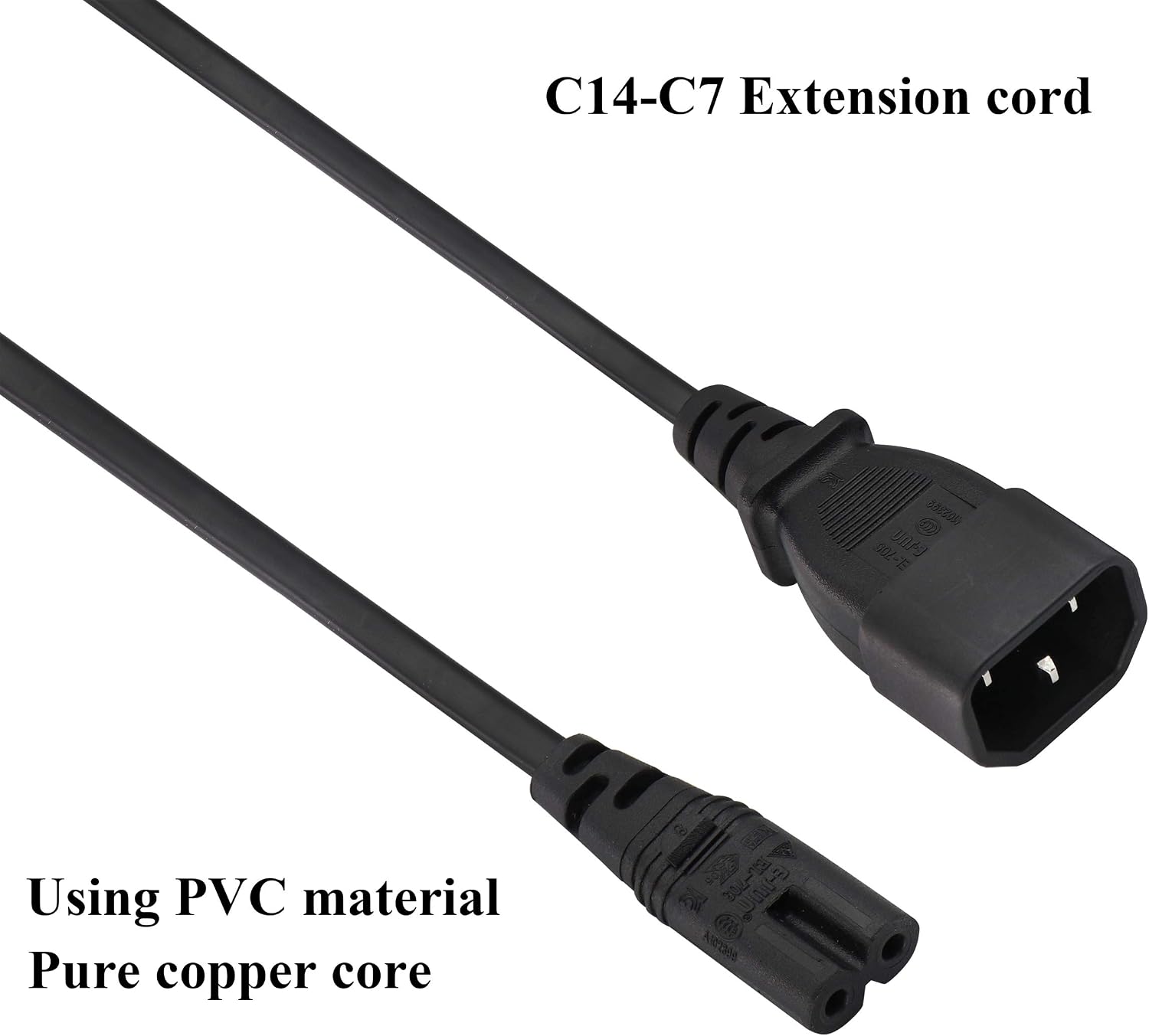 AAOTOKK (2 Pack) 10A 125V IEC 3Pole Male to 2Pole Female Figure 8 Power Adapter,IEC C7 to C14 AC Converter Polarized Adapter for LED TV etc (0.3m/1ft)(C7 to C14) - Image 5