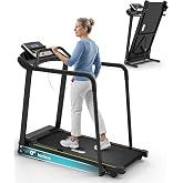Redliro Treadmill for Seniors - 0.3mph Slow Start,Front &amp; Long Handrails | 0-2% Incline, 300lb Capacity, Wheeled, Auto Lube, Soft Drop System, Screen Off Controls, Rehab Walker for Elderly Home Use