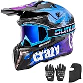 OUMURS Adult Dirt Bike Helmet DOT Approved, Full Face Motocross Helmets | Includes Goggles Gloves & Mask, Lightweight, Adjustable Sun Visor, for ATV UTV BMX MX Off-Road Racing