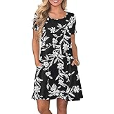 FZ FANTASTIC ZONE Women's Casual Summer T Shirt Dresses Short Sleeve Swing Dress with Pockets